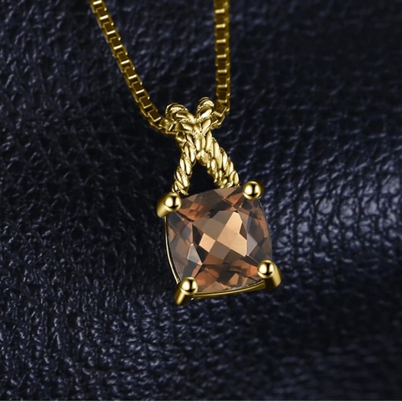 10k 925 Chocolate Diamond Quartz Pendant Necklace - Picture 6 of 11
